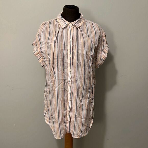 A.na. A New Approach - Women's Cream & Orange Striped Button Down Shirt - Size X - Picture 1 of 8